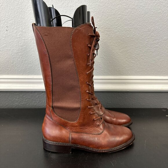 Vtg Y2k Cole Haan Country Lace-up Mid-calf Boots Red Brown Leather Size 6.5 - Picture 3 of 8